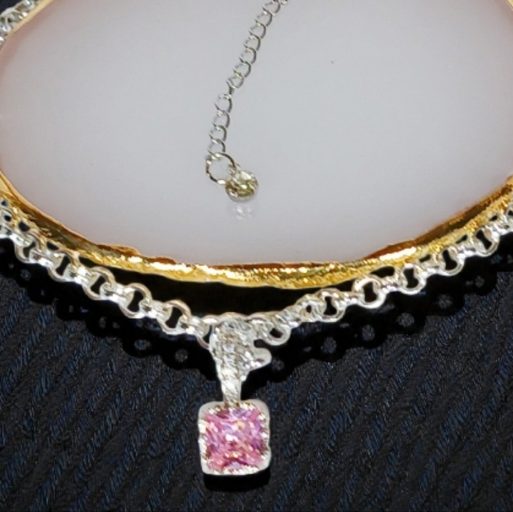 Silver Enchanted Choker Pink Stone Glam Luxe Bling Whimsygoth New Age Grunge 90s